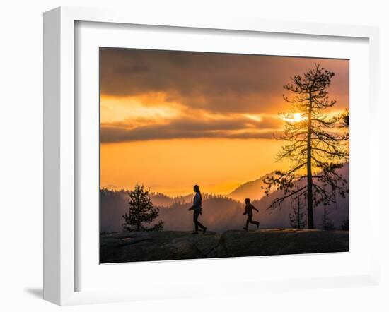 Son Chases His Mom On Beetle Rock In Sequoia National Park As The Sunsets-Daniel Kuras-Framed Photographic Print