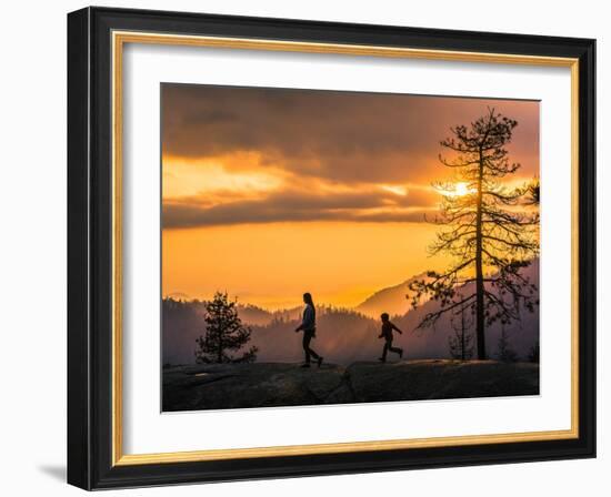 Son Chases His Mom On Beetle Rock In Sequoia National Park As The Sunsets-Daniel Kuras-Framed Photographic Print