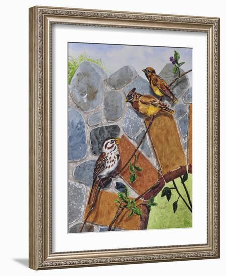 Song Sparrow and Cedar Waxwings-Charlsie Kelly-Framed Giclee Print
