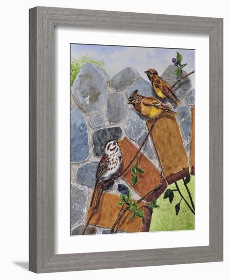 Song Sparrow and Cedar Waxwings-Charlsie Kelly-Framed Giclee Print