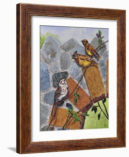 Song Sparrow and Cedar Waxwings-Charlsie Kelly-Framed Giclee Print