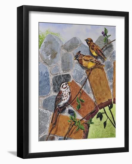 Song Sparrow and Cedar Waxwings-Charlsie Kelly-Framed Giclee Print