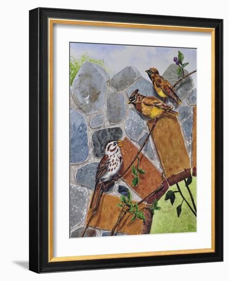 Song Sparrow and Cedar Waxwings-Charlsie Kelly-Framed Giclee Print