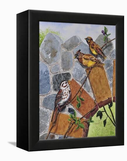 Song Sparrow and Cedar Waxwings-Charlsie Kelly-Framed Premier Image Canvas