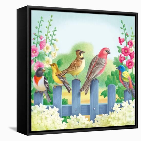 Songbirds on Fence-Olga Kovaleva-Framed Premier Image Canvas