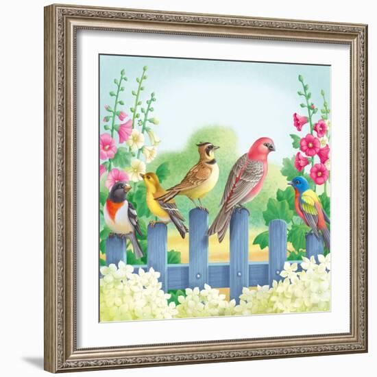 Songbirds on Fence-Olga Kovaleva-Framed Giclee Print