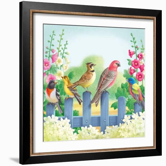 Songbirds on Fence-Olga Kovaleva-Framed Giclee Print