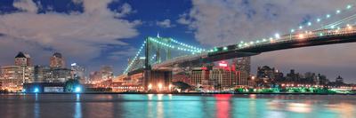 Brooklyn Bridge Panorama over East River at Night in New York City ...
