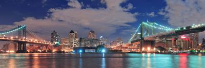 Manhattan Bridge and Brooklyn Bridge Panorama over East River at Night in New York City Manhattan W-Songquan Deng-Photographic Print