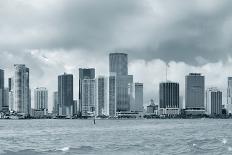 Miami Skyline Panorama in Black and White in the Day with Urban Skyscrapers and Cloudy Sky over Sea-Songquan Deng-Photographic Print