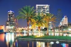 Orlando Downtown Skyline Panorama over Lake Eola at Night with Urban Skyscrapers, Tropic Palm Tree-Songquan Deng-Photographic Print