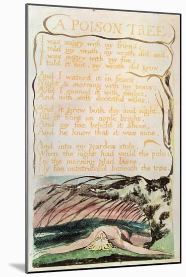 Songs of Experience; a Poison Tree, 1794 (Relief Etching, Watercolour, Pen)-William Blake-Mounted Giclee Print