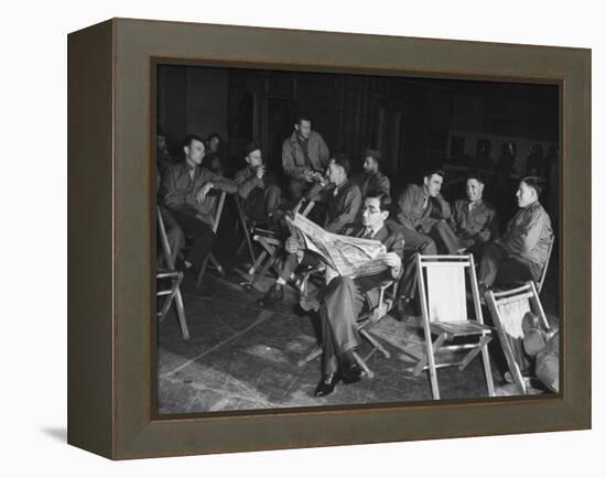 Songwriter Irving Berlin Reading Newspaper as Others Sit around Talking-null-Framed Premier Image Canvas