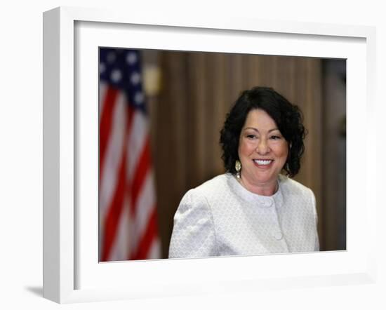 Sonia Sotomayor Arrives to Be Sworn in as First Hispanic and Third Woman in Supreme Court's History-null-Framed Photographic Print