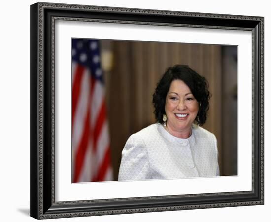 Sonia Sotomayor Arrives to Be Sworn in as First Hispanic and Third Woman in Supreme Court's History-null-Framed Photographic Print