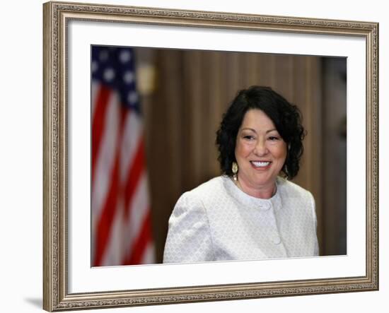 Sonia Sotomayor Arrives to Be Sworn in as First Hispanic and Third Woman in Supreme Court's History-null-Framed Photographic Print