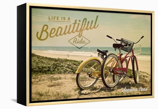 Sonoma Coast, California - Life is a Beautiful Ride - Beach Cruisers-Lantern Press-Framed Stretched Canvas