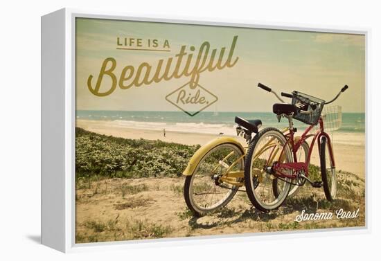 Sonoma Coast, California - Life is a Beautiful Ride - Beach Cruisers-Lantern Press-Framed Stretched Canvas