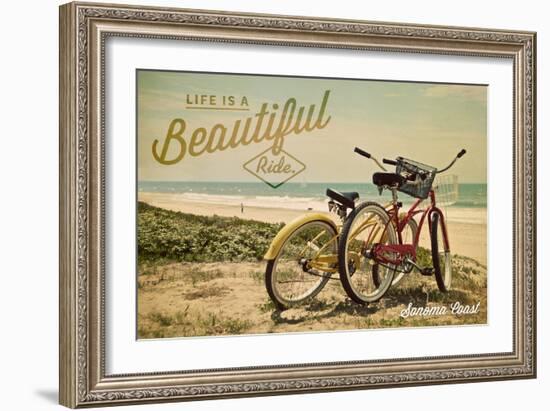 Sonoma Coast, California - Life is a Beautiful Ride - Beach Cruisers-Lantern Press-Framed Art Print