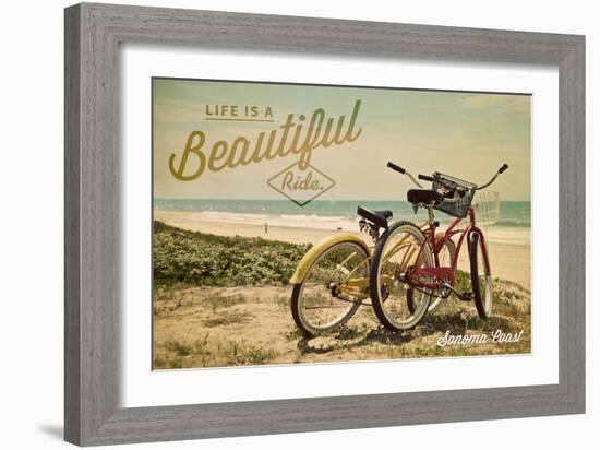 Sonoma Coast, California - Life is a Beautiful Ride - Beach Cruisers-Lantern Press-Framed Art Print