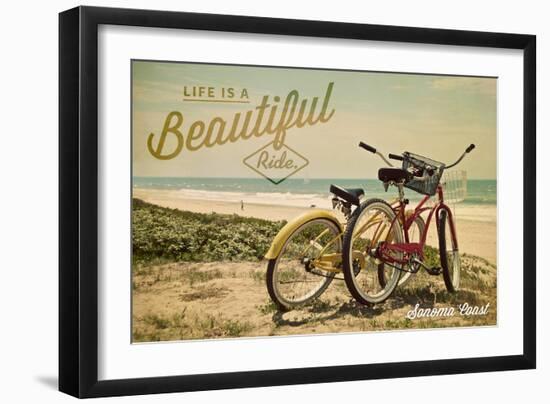 Sonoma Coast, California - Life is a Beautiful Ride - Beach Cruisers-Lantern Press-Framed Art Print