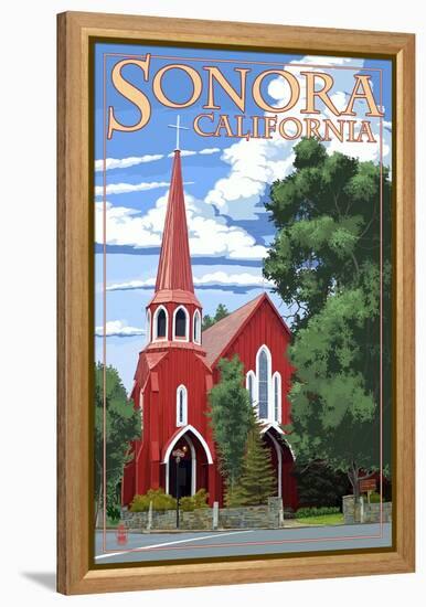 Sonora, California - Red Church-Lantern Press-Framed Stretched Canvas