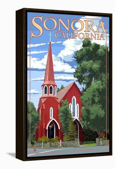 Sonora, California - Red Church-Lantern Press-Framed Stretched Canvas