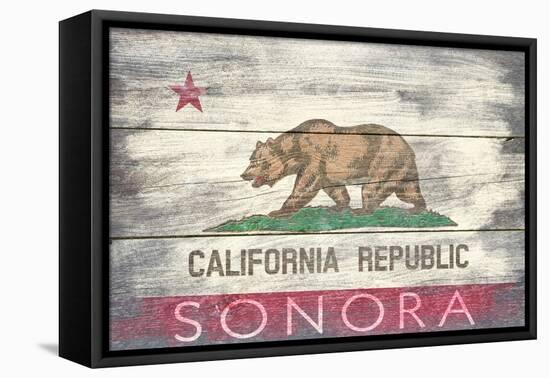 Sonora, California - State Flag - Barnwood Painting-Lantern Press-Framed Stretched Canvas