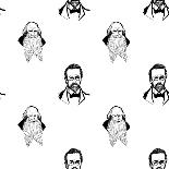 Background with Hand Drawing Inky Portraits of the Great Russian Writers: Dostoevsky. Vector Seamle-Sopelkin-Art Print