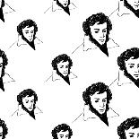 Background with Hand Drawing Inky Portraits of the Great Russian Writers: Pushkin. Vector Seamless-Sopelkin-Laminated Art Print