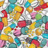 Healthcare Background with Dragee, Pilule, Pill, Caplet, Capsule, Tablet, Aspirin. Hand Drawing Vec-Sopelkin-Framed Premium Giclee Print