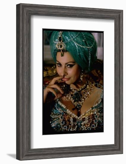 Sophia Loren in Exotic East Indian Costume for Role in Motion Picture Lady L-Gjon Mili-Framed Photographic Print