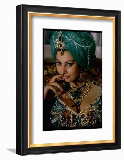 Sophia Loren in Exotic East Indian Costume for Role in Motion Picture Lady L-Gjon Mili-Framed Photographic Print