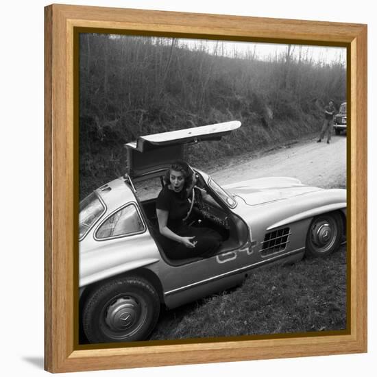 Sophia Loren Sitting Into Her Mercedes at Third Cinema Rally-null-Framed Premier Image Canvas