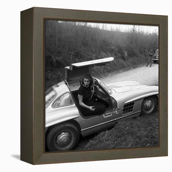 Sophia Loren Sitting Into Her Mercedes at Third Cinema Rally-null-Framed Premier Image Canvas