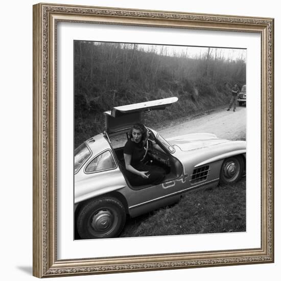 Sophia Loren Sitting Into Her Mercedes at Third Cinema Rally-null-Framed Photographic Print