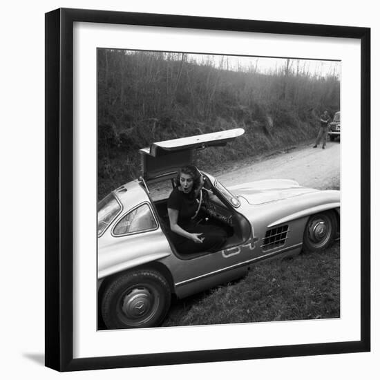 Sophia Loren Sitting Into Her Mercedes at Third Cinema Rally-null-Framed Photographic Print