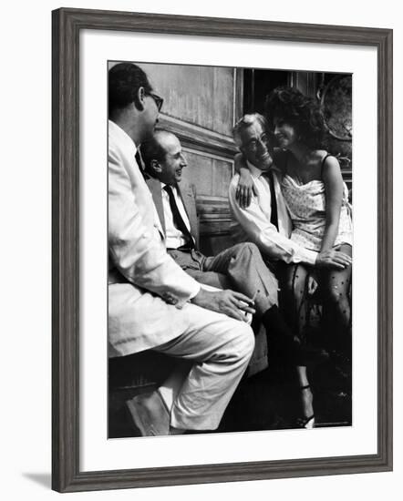 Sophia Loren Sitting on Director Vittorio de Sica's Lap During Filming "Marriage, Italian Style"-Alfred Eisenstaedt-Framed Premium Photographic Print