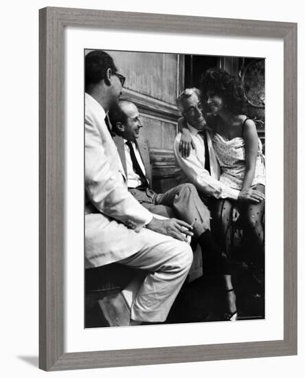 Sophia Loren Sitting on Director Vittorio de Sica's Lap During Filming "Marriage, Italian Style"-Alfred Eisenstaedt-Framed Premium Photographic Print