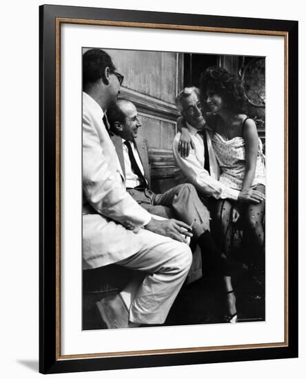 Sophia Loren Sitting on Director Vittorio de Sica's Lap During Filming "Marriage, Italian Style"-Alfred Eisenstaedt-Framed Premium Photographic Print