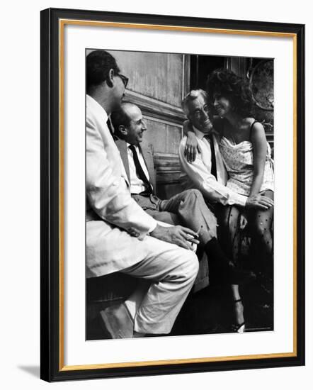 Sophia Loren Sitting on Director Vittorio de Sica's Lap During Filming "Marriage, Italian Style"-Alfred Eisenstaedt-Framed Premium Photographic Print