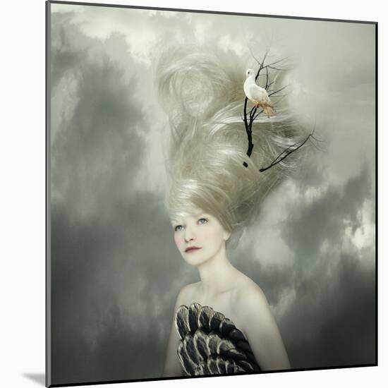 Sophisticated and Artistic Portrait of a Beautiful Female Model with a White Dove on a Branch in Th-Valentina Photos-Mounted Photographic Print