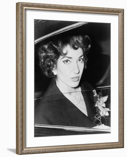 Soprano Maria Callas, in an Automobile at Orly Airport, Paris, France, 1959-null-Framed Photo