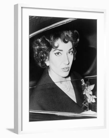 Soprano Maria Callas, in an Automobile at Orly Airport, Paris, France, 1959-null-Framed Photo