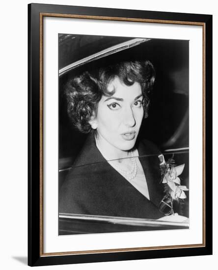 Soprano Maria Callas, in an Automobile at Orly Airport, Paris, France, 1959-null-Framed Photo