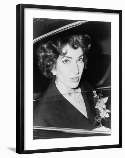 Soprano Maria Callas, in an Automobile at Orly Airport, Paris, France, 1959-null-Framed Photo