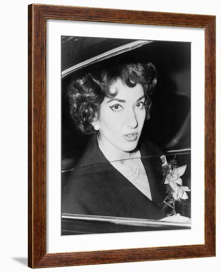 Soprano Maria Callas, in an Automobile at Orly Airport, Paris, France, 1959-null-Framed Photo