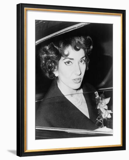 Soprano Maria Callas, in an Automobile at Orly Airport, Paris, France, 1959-null-Framed Photo