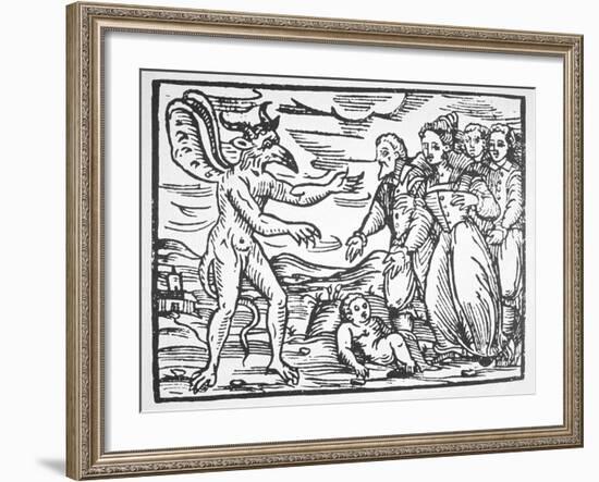 Sorcerers Presenting a Child to the Devil, from 'Compendium Maleticarum' by Fr M Guaccius (1608)…-null-Framed Giclee Print