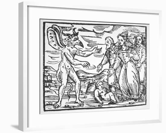 Sorcerers Presenting a Child to the Devil, from 'Compendium Maleticarum' by Fr M Guaccius (1608)…-null-Framed Giclee Print